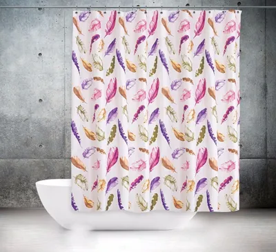 Obrázok produktu pre Textilný sprchový záves 240x200 cm biele farebné perie vrátane sprchových krúžkov