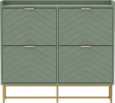 Produktbild von Schuhschrank schmal mit 4 Klappen, 100x24x103,5cm Schuhregal für Flur (Grün)
