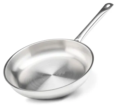 Productafbeelding van ELO Profi-Therm koekenpan, diameter 32 cm, gemaakt van hoogwaardig roestvrij staal. Geschikt voor alle soorten fornuizen, inclusief inductie, en vaatwasmachinebestendig