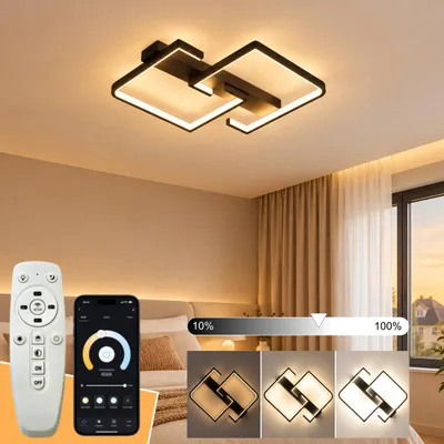 Produktbild von Deckenlampe LED 40W 42 × 34 × 5cm Schwarze Wohnzimmerlampe dimmbar mit App & Fernbedienung 3000K-6500K Memory Modern Design Schlafzimmerlampe