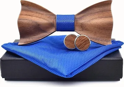 Obrázok produktu pre Drevený motýlik Luxury - Elegantný set s manžetovými gombíkmi a vreckovkou KP30928
