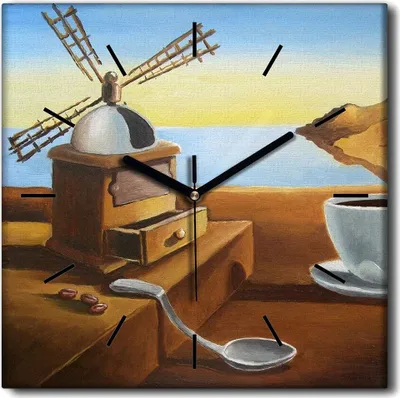 Produktbild von Coloray Uhr auf Leinwand 30x30 cm Wand Uhr Dekoration Wohnzimmer Segeltuch schwarze Hände -Landschaftskaffeekunst