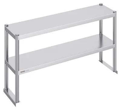 Immagine prodotto di VEVOR doppio ripiano, ripiano a due livelli in acciaio inox, 305 x 1219 mm ripiano a due livelli, tavolo di preparazione a ripiani regolabile in altezza per cucina, ristorante e officina