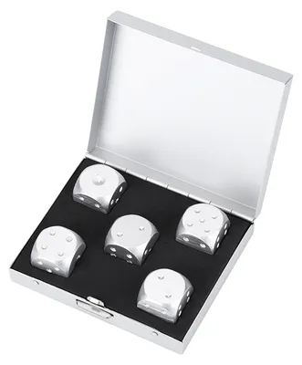 Productafbeelding van Set van 5 dobbelstenen van aluminiumlegering met opbergdoos