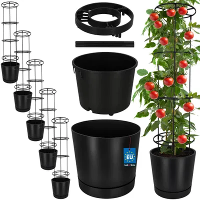 Produktbild von KOTARBAU® 5er Set Pflanztopf für Tomaten ⌀ 39 cm Blumentopf mit Rankhilfe für Kletterpflanzen Tomatenturm 141 cm Robust & Langlebig Kunststoff Anthrazit
