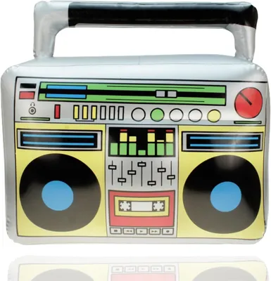 Obrázek produktu pro Nafukovací ghettoblaster cca 45 x 42 cm – Hip Hop Radio Walkman – 80. a 90. léta, maškarní plesy a karneval – doplňky k kostýmům na večírky – Bad Taste Assi