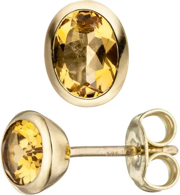 Produktbild von JOBO Ohrstecker oval 585 Gold Gelbgold 2 Citrine gelb Ohrringe Citrinohrringe