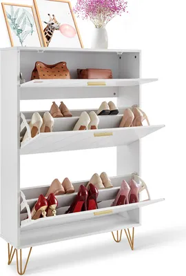 Obrázok produktu pre VEVOR skrinka na topánky úzka, botník biely, 800 x 239 x 1200 mm výklopník na topánky s 3 klapkami + horný úložný priestor, komoda na topánky s nosnosťou 68 kg, skrinka na topánky P2 drevotrieska do predsiene