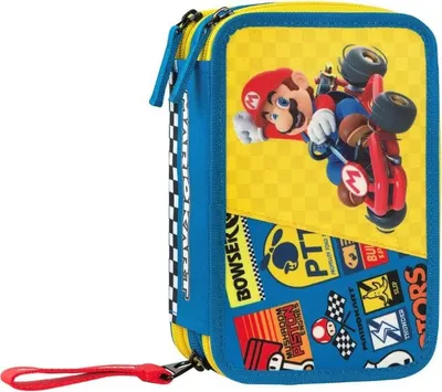 Produktbild von Super Mario - Mariokart - Blaues Federmäppchen mit Inhalt und 3 Fächern
