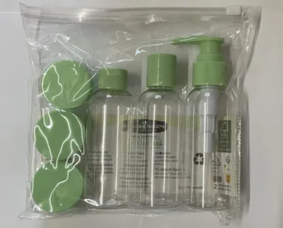 Zdjęcie produktu dla Podróżny zestaw butelek kosmetycznych 7 sztuk do bagażu podręcznego, w tym torba na suwak na płyny