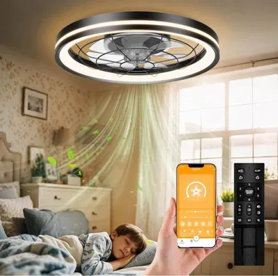Immagine prodotto di Ventilatore da soffitto Airwit 48 cm, ventilatore con illuminazione, silenzioso, dimmerabile, moderno, motore DC reversibile