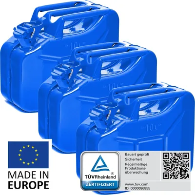 Produktbild von BW® Kraftstoffkanister Metall Benzinkanister 3x 10 Liter - Blau RAL 5005 - UN-Zulassung - Hergestellt in Europa