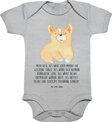 Produktbild von Mr. & Mrs. Panda overall baby Corgie 1. - 3. Monat - Heather Grey - Geschenk, Hund, Corgi, Sprüche, Strampler, Spruch, Babybody, Lebensfroh, Einteiler, Kurzarmbody