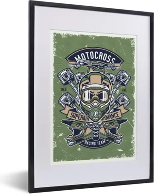 Produktbild von MuchoWow® MuchoWow® Gerahmtes Poster Mancave - Motor - Helm - Retro 30x40 cm - Poster mit zchwarzem Bilderrahmen - Wandposter Schlafzimmer