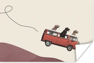 Produktbild von MuchoWow® Poster Hund - Retro - Bus 60x40 cm - Schlafzimmerdekoration