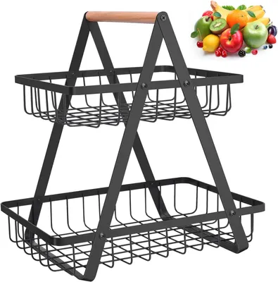 Obrázek produktu pro Dvoupatrový nerezový košík na ovoce s vyjímatelným organizérem na zeleninu a kuchyňské pochutiny