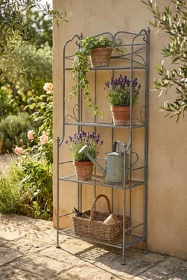 Immagine prodotto di Milani Home - scaffale in ferro ad angolo 4 ripiani, bianco ossidato, stile provenzale, per interno e esterno coperto