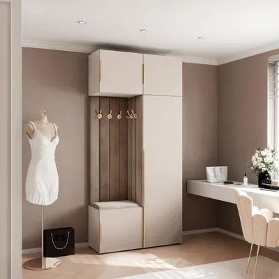 Produktbild von Garderobe ARIA 10 112 cm Kaschmir Gepolstert Taupe Soft-Close Hexa Griffe Gold