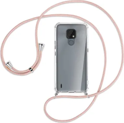 Produktbild von Handykette Backcover-Schutzhülle mit Band (Metall silberfarben) für Motorola Moto E7 - roségold