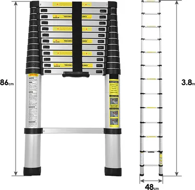 Produktbild von Wolketon Teleskopleiter 3.8m Stehleiter Mehrzweckleiter Alu Multifunktionsleiter  Ausziehleiter