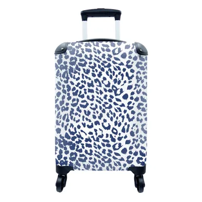 Produktbild von MuchoWow® Koffer Handgepäck Trolley Rollkoffer Kleine Reisekoffer mit 4 Rollen - Pantherdruck - Blau - Weiß - Cabin Size < 55x40x23 cm & 55x40x20 cm - Fotokoffer - Kabinenkoffer - Boardgepäck - Reise-Box - Reisekoffer - Reisegepäck - Koffer mit Bild - Trolley für Kinder