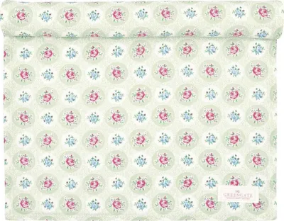 Produktbild von Greengate Tischläufer ELLE PALE GREEN Grün mit Blumen Baumwolle 45 x 140 cm