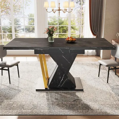 Produktbild von Esstisch für bis zu 6 Personen Ausziehbarer Küchentisch aus Holz Lässt sich auf 140 cm Länge ausziehen Esszimmertisch 110 x 80 x 76 cm Schwarz