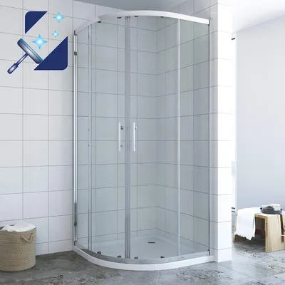 Produktbild von Duschkabine Runddusche 90 x 90cm Eckeinstieg Schiebetüren mit Nanobeschichtung Viertelkreis Dusche Duschabtrennung Duschwand Radius 55cm aus 6mm ESG Glas Höhe 195cm Klarglas matt silber Vollrahmen