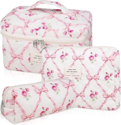 Produktbild von Reisekosmetiktas mit Blumenmuster, rosa, weich, Damen