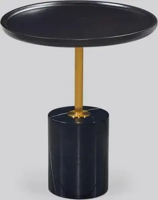 Image de Table d'appoint ronde noire avec pied en acier inoxydable Table de rangement design