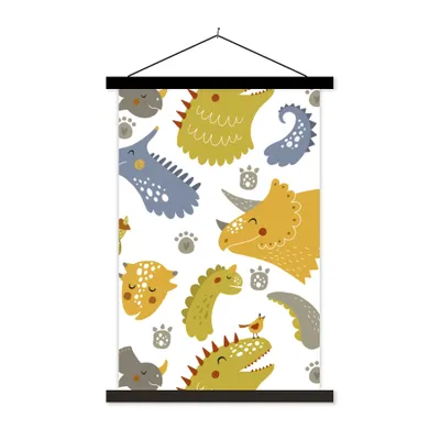 Produktbild von MuchoWow® Textilposter Dinosaurier - Schnittmuster - Jungen - Dino - Kinder 120x180 cm mit schwarzem Rahmen - Fotos