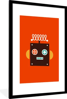 Produktbild von MuchoWow® MuchoWow® Gerahmtes Poster Roboter - Formen - Gesicht - Orange - Jungen - Kinder 60x90 cm - Poster mit zchwarzem Bilderrahmen - Dekoration - Wandposter Wohnzimmer - Hochwertig