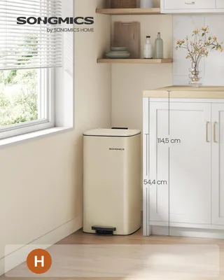 Produktbild von SONGMICS Mülleimer Küche, 30 Liter Abfalleimer, Tretmülleimer, Stahl, mit Inneneimer, Softclose, Offenhaltefunktion, beige