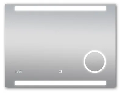 Produktbild von LED Badspiegel 80x60cm, Touchschalter, Kosmetikspiegel, Digitaluhr, IP24
