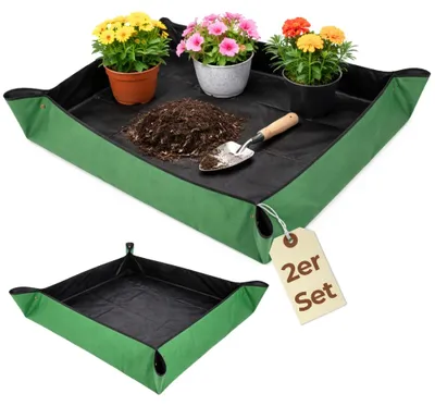 Produktbild von 2er Set Pflanzen Umtopfmatte Wasserdicht Pflanzunterlage Faltbar Pflanzenmatte Tragbare Gartenmatte Grün Pflanzwanne Pflanzen Zubehör Umpflanzmatte 70x70 Oxford 600D