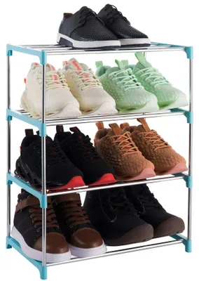 Image de Petite armoire à chaussures avec 4 étagères, pouvant accueillir jusqu'à 8 paires de chaussures, idéale pour l'entrée ou la penderie, peu encombrante (bleu)
