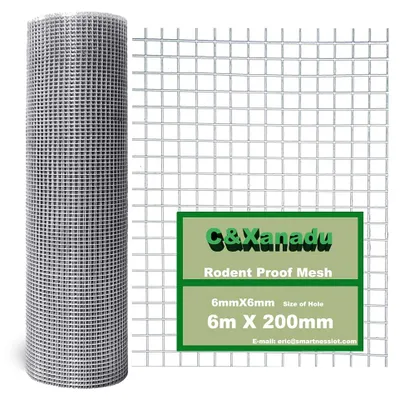 Rattennetz 20 cm x 6 m, gelbe Stahldrahtplatten, 6 mm Maschen, Silbergrau