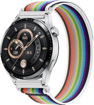 Produktbild von BStrap Velcro Nylon Armband für Garmin Venu 2, white rainbow