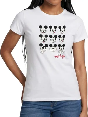 Produktbild von Mickey & Minnie Mickey Mouse Gesichtsausdrücke Frauen T-Shirt, XL, Weiß