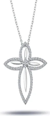 Produktbild von Kreuz Anhänger Collier Brillant-Schliff Diamanten in 14 Karat Weißgold