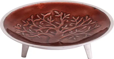 Produktbild von 15,5cm Räucherschale Lebensbaum dreibeinig Yggdrasil Aluminium rotbraun glasiert