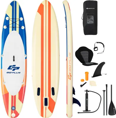 Produktbild von COSTWAY 320 x 76 x 15 cm Stand Up Paddling Board mit Sitz, inkl. Rucksack, Pumpe, verstellbares Paddel, Sicherheitsleine, Bungee-Seil und Reparaturset, SUP Board 150kg aufblasbar