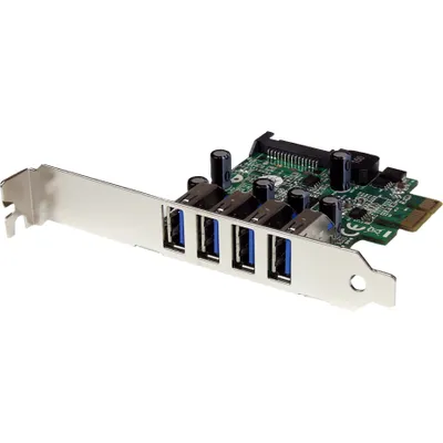 Produktbild von StarTech.com 4 Port PCI Express USB 3.0 (5 Gbit/s) SuperSpeed Schnittstellenkarte mit UASP - SATA intern, PCIe, USB 3.2 Gen 1 (3.1 Gen 1), PCIe 2.0, CE, FCC, NEC uPD720201, 5 Gbit/s