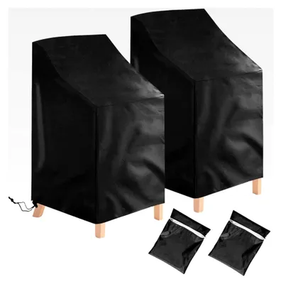 Produktbild von 2 Stück Abdeckung für Gartenstühle, wasserdicht, winddicht, UV-beständig, aus Oxford-Polyester, Schutzhülle für Hochlehner-Stapelstühle