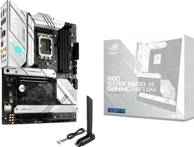 Produktbild von ASUS ROG STRIX B660-A GAMING WIFI D4, Intel, LGA 1700, Intel® Celeron®, Intel® Core™ i3, Intel® Core™ i5, Intel® Core™ i7, Intel® Core™ i9,..., LGA 1700, DDR4-SDRAM, 128 GB