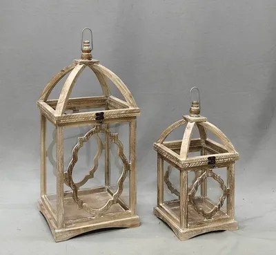 Productafbeelding van Laternen, hout, LOKKE, set van 2, afmetingen 28x28x60,5 cm + 20,5x20,5x40,5 cm, naturel hout, licht, 2 stuks