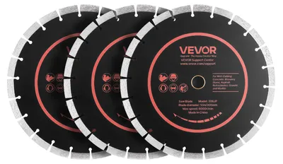Productafbeelding van VEVOR, 3 stuks diamantschijven, 306 mm, diamantschijven met een boorgat van 25,4 mm en een segmenthoogte van 13 mm, max. 6000 tpm. Diamantschijven voor zowel droog als nat zagen, geschikt voor het zagen van beton, metselwerk en steen
