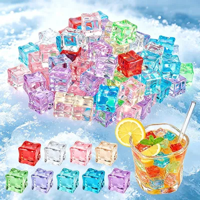 100 Acryl-Eiswürfel, 20 mm, wiederverwendbar, kristallklar, BPA-frei