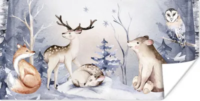 Produktbild von MuchoWow® Poster Malerei - Winter - Tiere 40x20 cm - Poster für die Wand - Poster Schlafzimmer