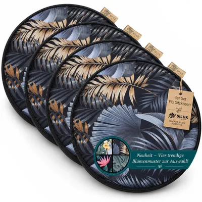 Produktbild von SILUK gemütliches Stuhlkissen Sitzkissen aus Filz Ø 36cm - Komfortable Waschbare - 4er Set Grau I Schwarz für Bank Stuhl (Blume - Braun)
